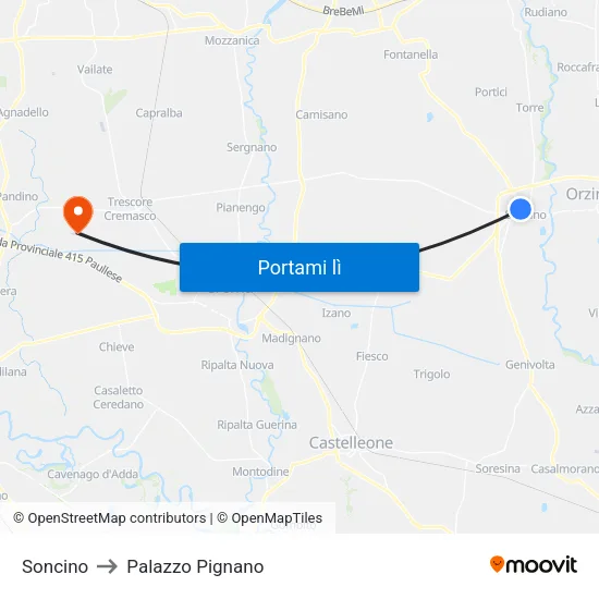 Soncino to Palazzo Pignano map
