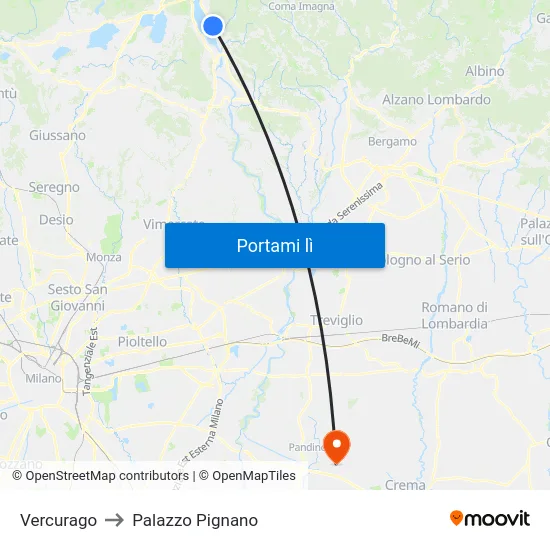 Vercurago to Palazzo Pignano map