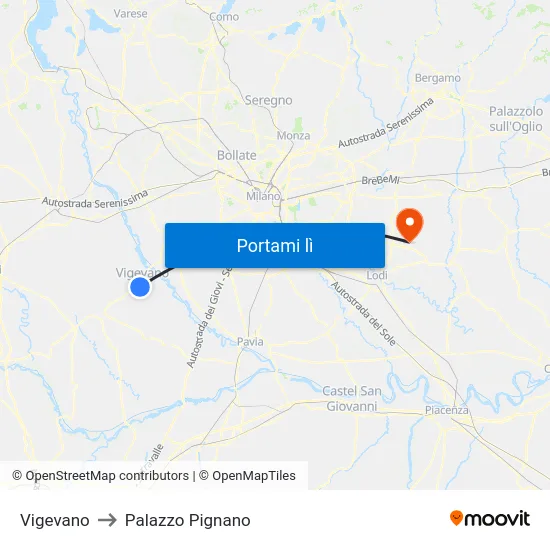 Vigevano to Palazzo Pignano map