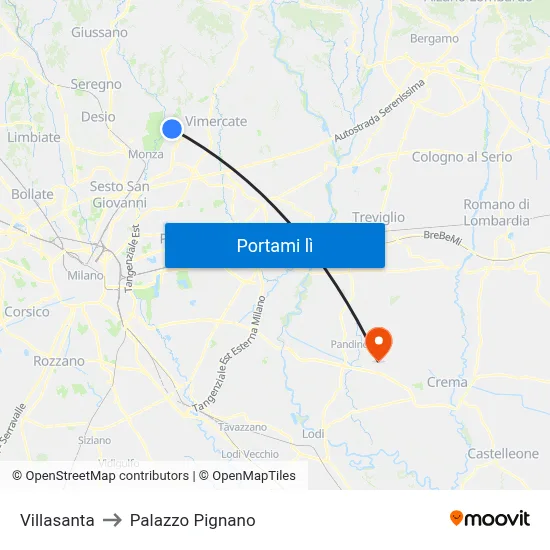 Villasanta to Palazzo Pignano map