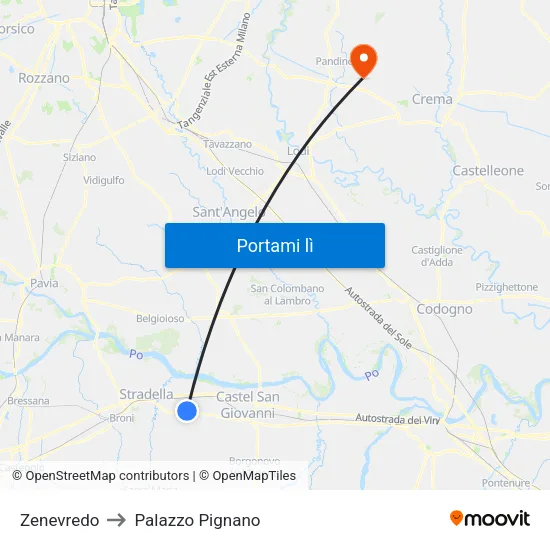Zenevredo to Palazzo Pignano map