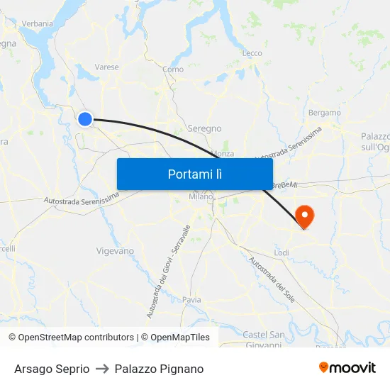 Arsago Seprio to Palazzo Pignano map