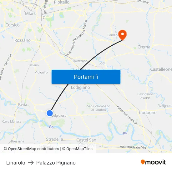 Linarolo to Palazzo Pignano map