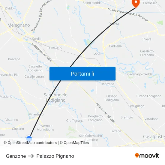 Genzone to Palazzo Pignano map