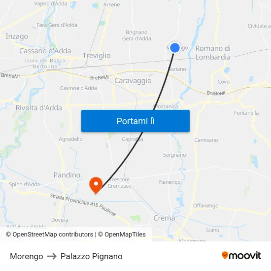 Morengo to Palazzo Pignano map