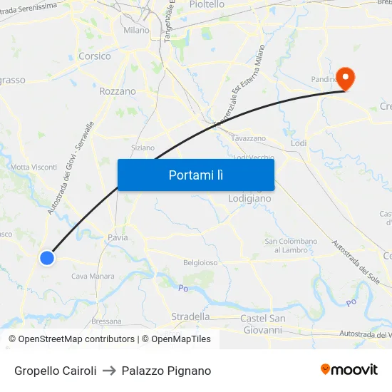 Gropello Cairoli to Palazzo Pignano map