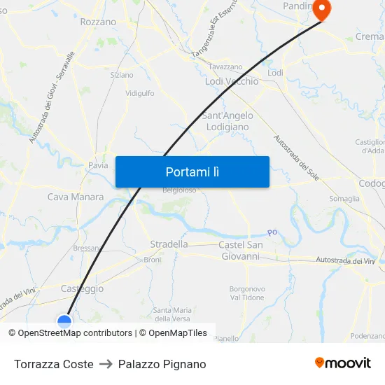 Torrazza Coste to Palazzo Pignano map