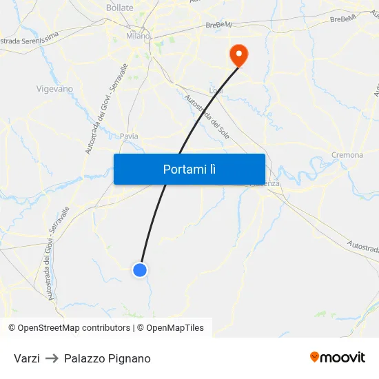 Varzi to Palazzo Pignano map