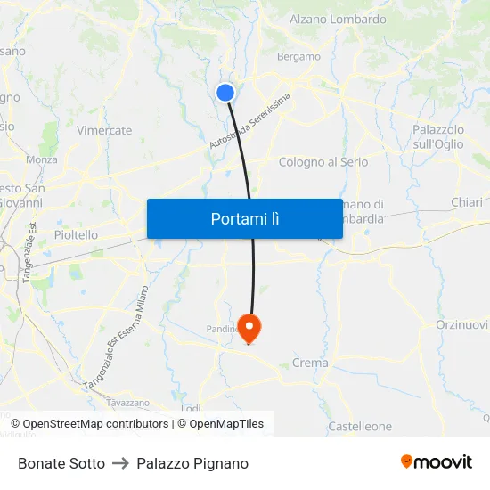Bonate Sotto to Palazzo Pignano map