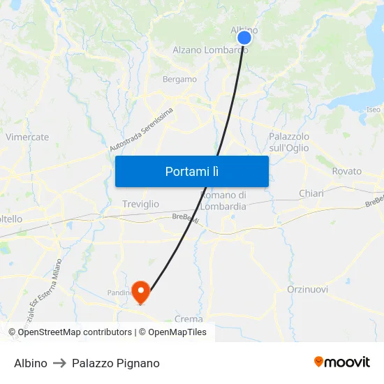 Albino to Palazzo Pignano map