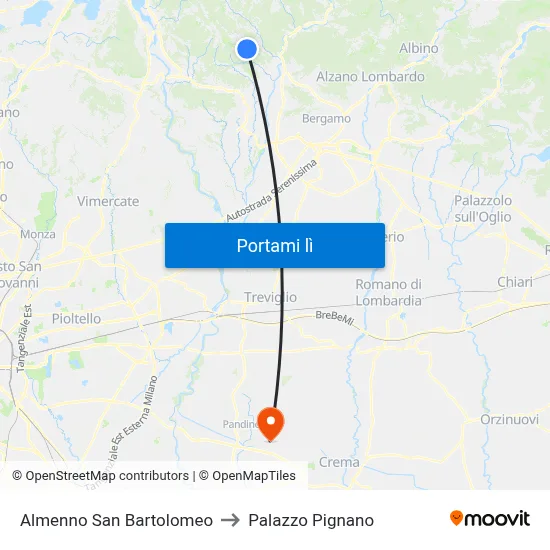Almenno San Bartolomeo to Palazzo Pignano map