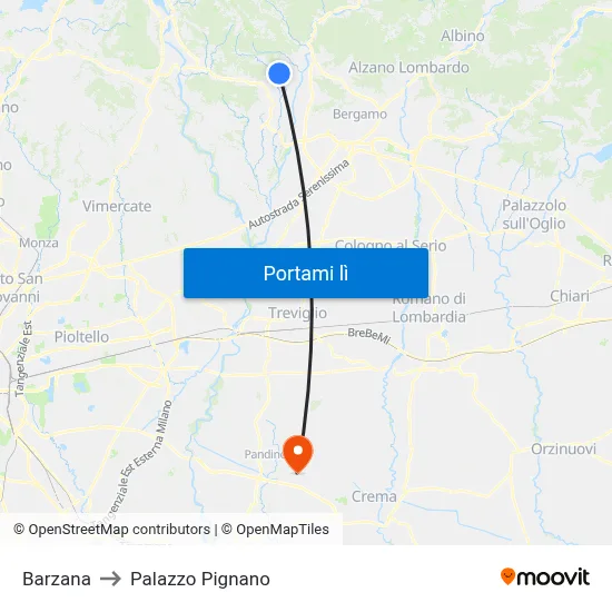 Barzana to Palazzo Pignano map