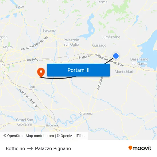 Botticino to Palazzo Pignano map