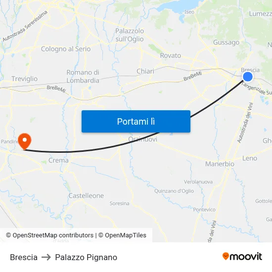 Brescia to Palazzo Pignano map