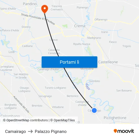 Camairago to Palazzo Pignano map