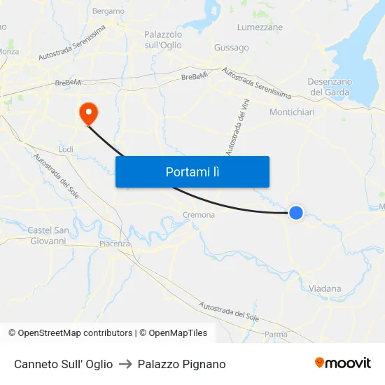 Canneto Sull' Oglio to Palazzo Pignano map