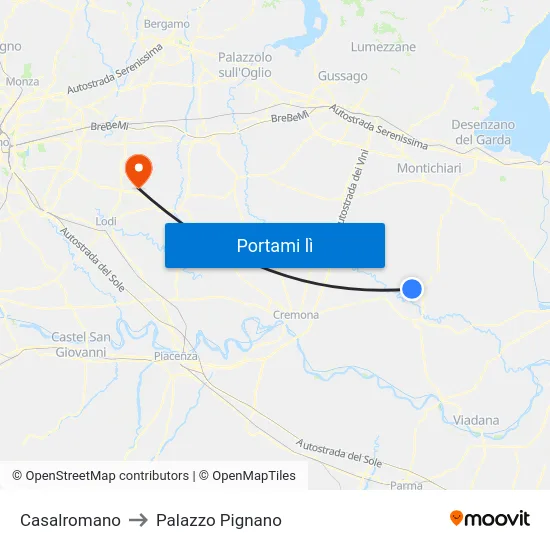 Casalromano to Palazzo Pignano map