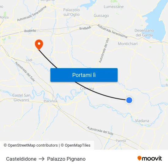 Casteldidone to Palazzo Pignano map