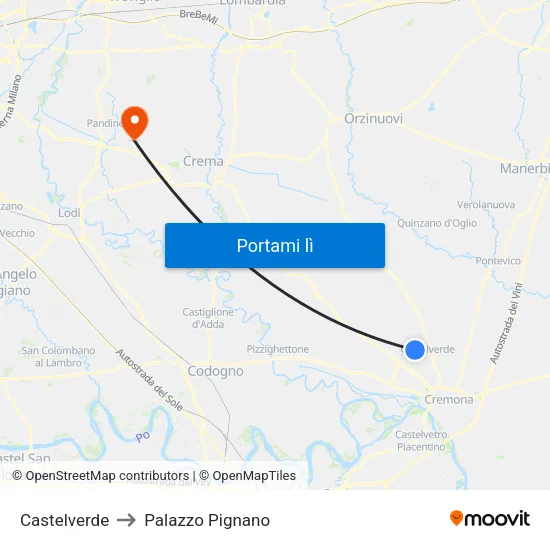 Castelverde to Palazzo Pignano map