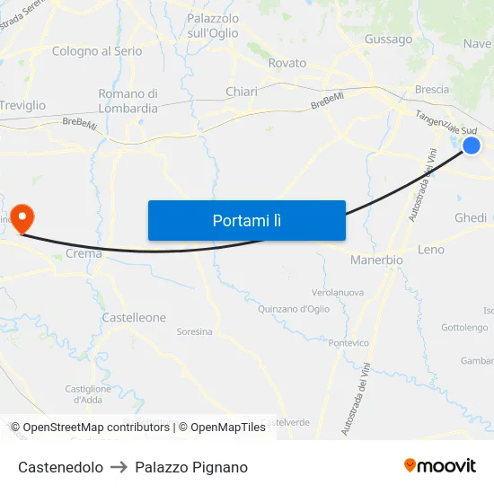 Castenedolo to Palazzo Pignano map