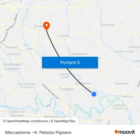 Maccastorna to Palazzo Pignano map