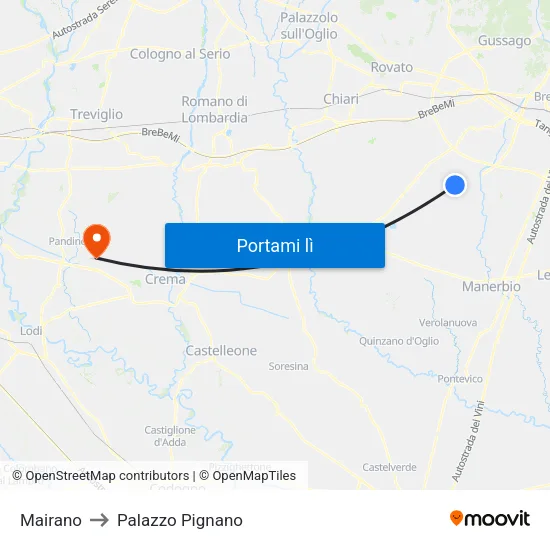 Mairano to Palazzo Pignano map