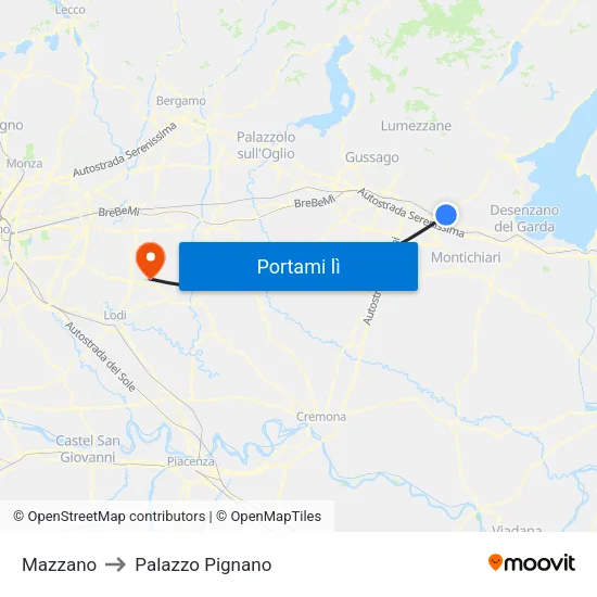 Mazzano to Palazzo Pignano map