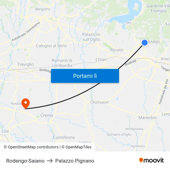 Rodengo-Saiano to Palazzo Pignano map
