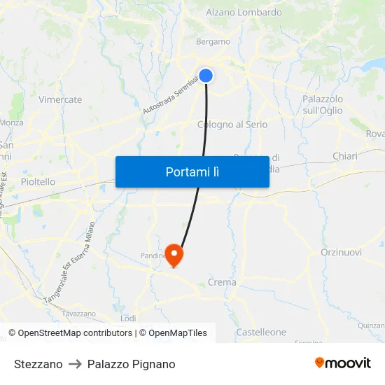 Stezzano to Palazzo Pignano map