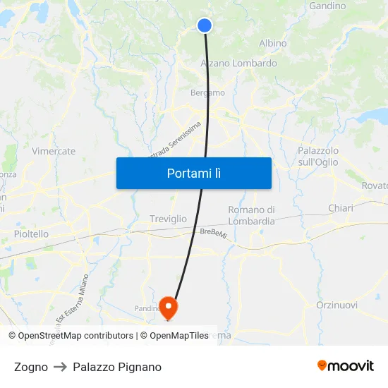 Zogno to Palazzo Pignano map