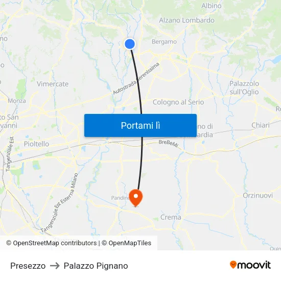 Presezzo to Palazzo Pignano map