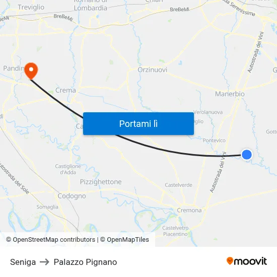 Seniga to Palazzo Pignano map