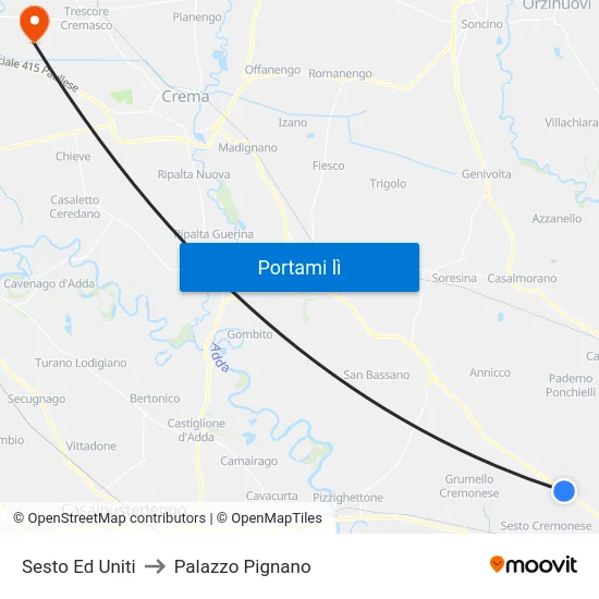 Sesto Ed Uniti to Palazzo Pignano map