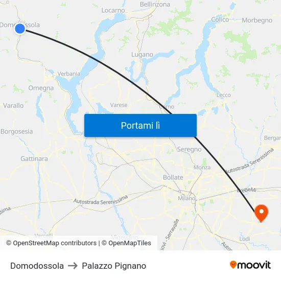 Domodossola to Palazzo Pignano map