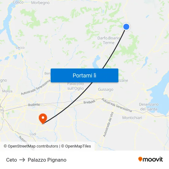 Ceto to Palazzo Pignano map