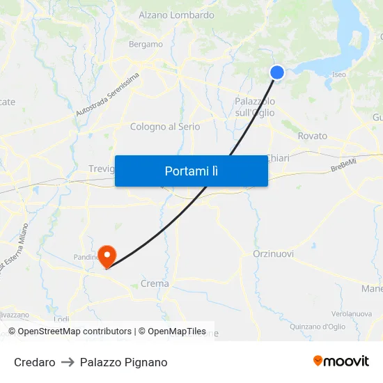 Credaro to Palazzo Pignano map