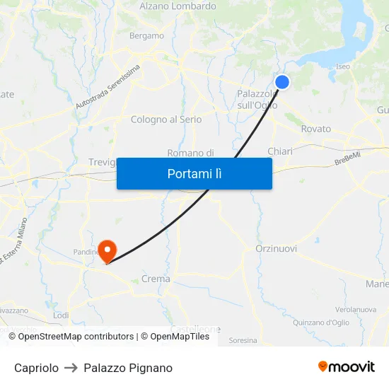 Capriolo to Palazzo Pignano map