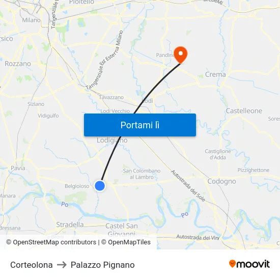 Corteolona to Palazzo Pignano map