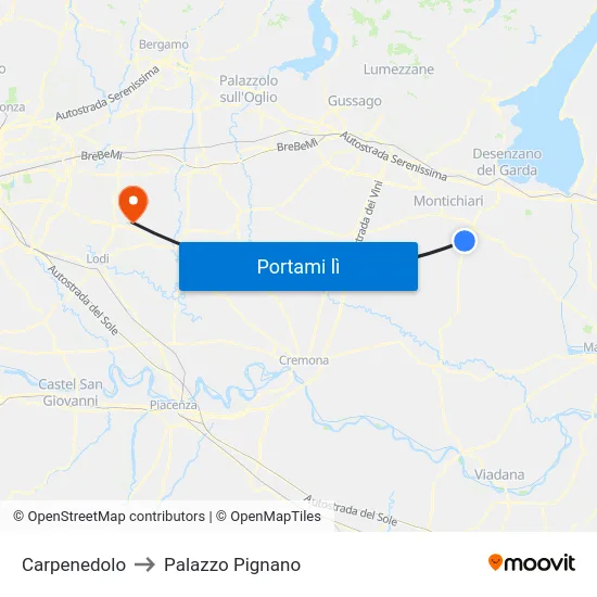 Carpenedolo to Palazzo Pignano map