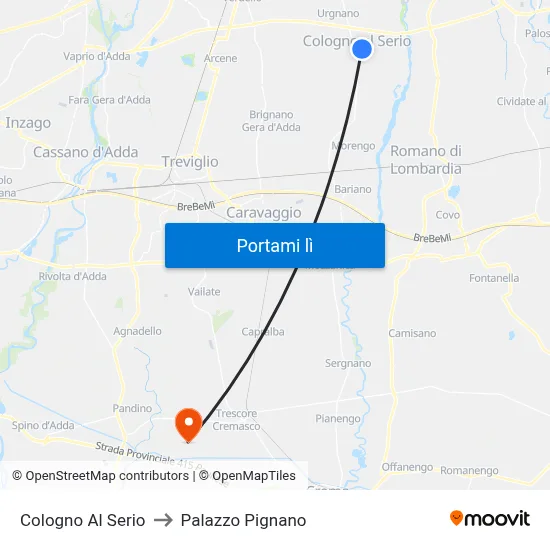 Cologno Al Serio to Palazzo Pignano map