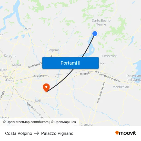 Costa Volpino to Palazzo Pignano map