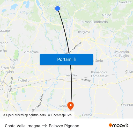 Costa Valle Imagna to Palazzo Pignano map