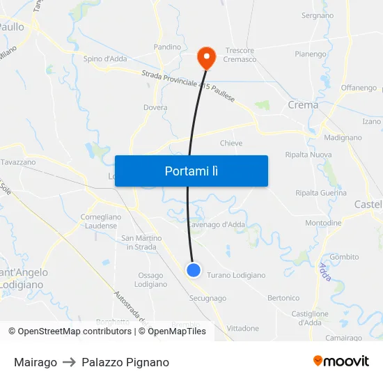 Mairago to Palazzo Pignano map