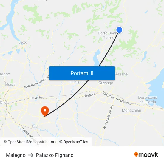 Malegno to Palazzo Pignano map