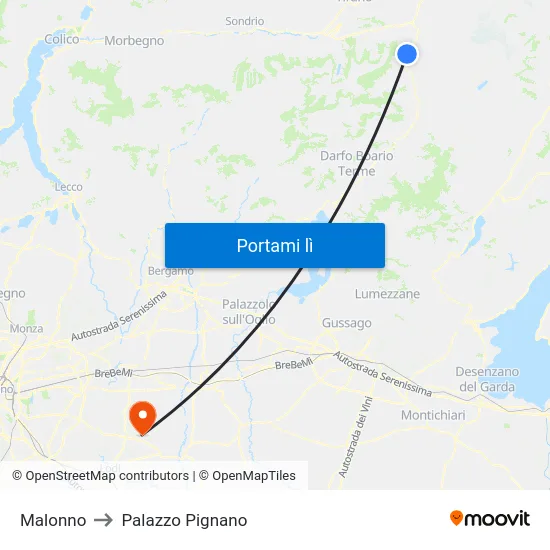Malonno to Palazzo Pignano map