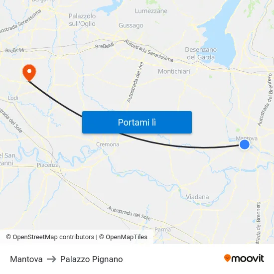 Mantova to Palazzo Pignano map
