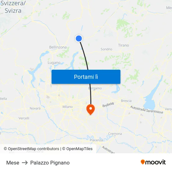 Mese to Palazzo Pignano map