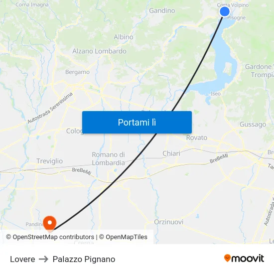 Lovere to Palazzo Pignano map