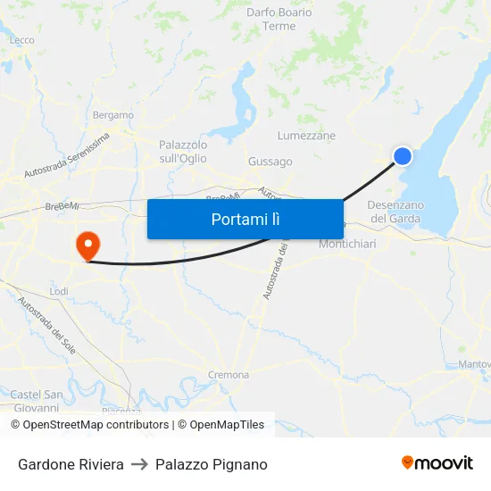 Gardone Riviera to Palazzo Pignano map