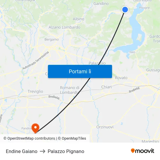 Endine Gaiano to Palazzo Pignano map